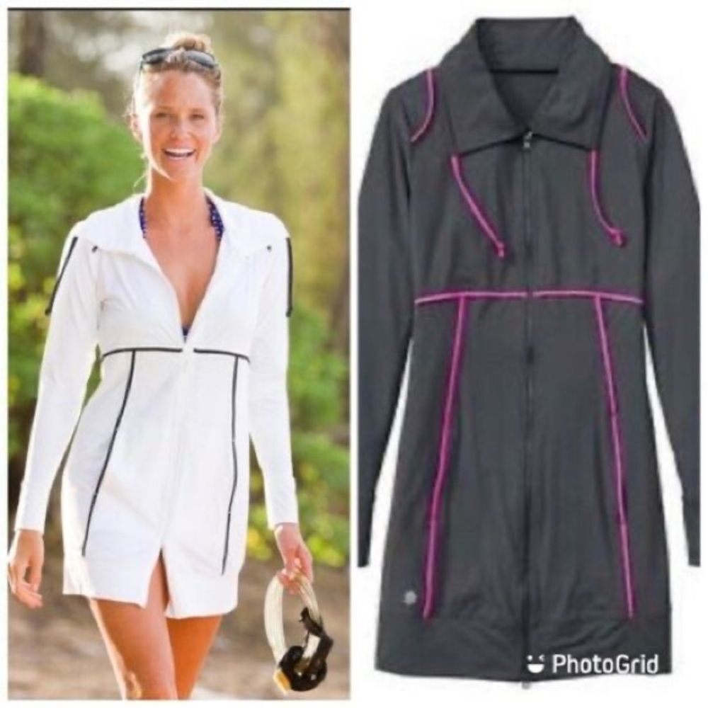 🚨 3 for $25 - ATHLETA Spinnaker Long Sun Jacket Gray Asphalt/Hot Pink